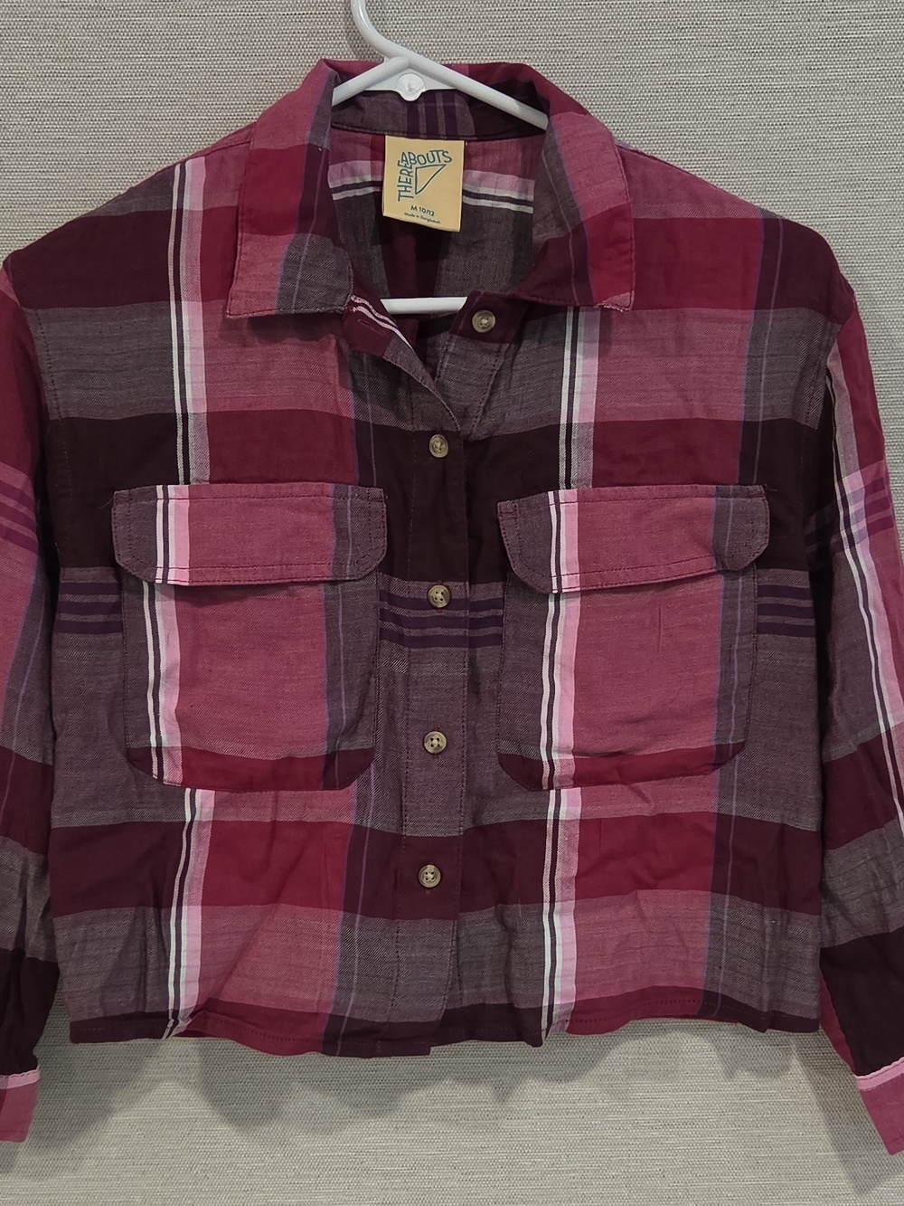 Thereabouts Girls Burgundy & Pink Plaid Button-Front Shirt